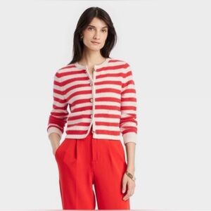 a new day Red and White Striped Cardigan